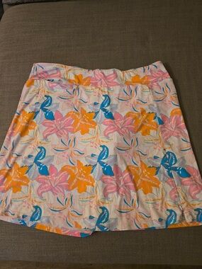 Lulu-B Tropical Floral A-Line Skirt in Pink, Orange & Blue